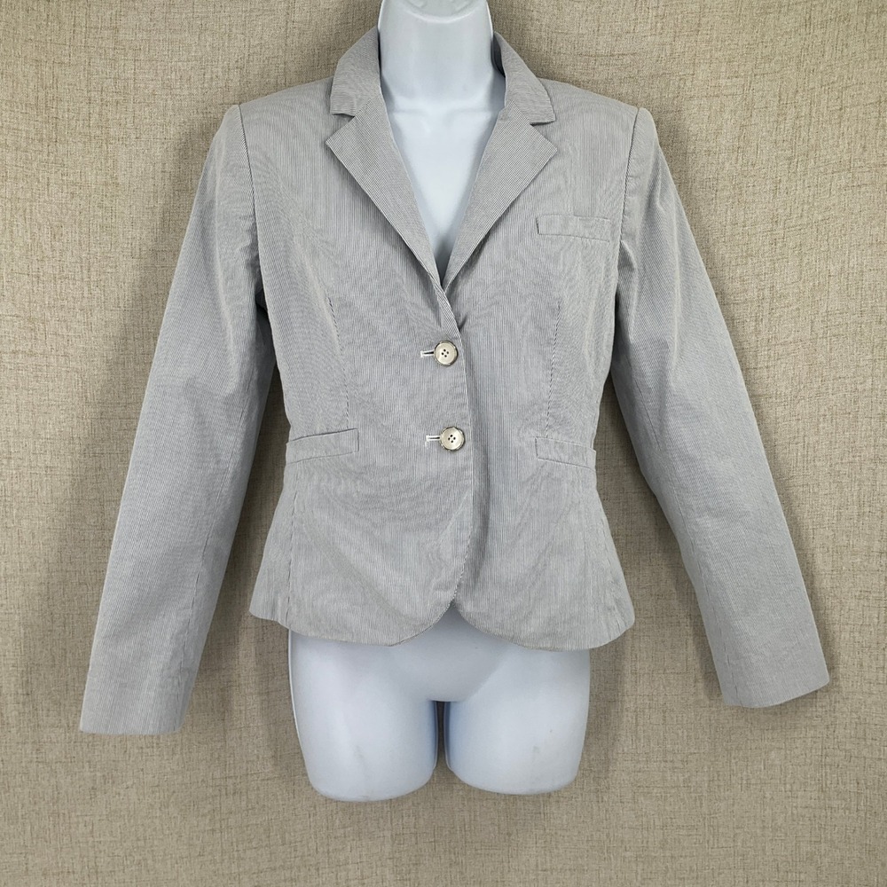 Calvin Klein Blazer Women S Blue White Cotton Striped Preppy Coastal Classic
